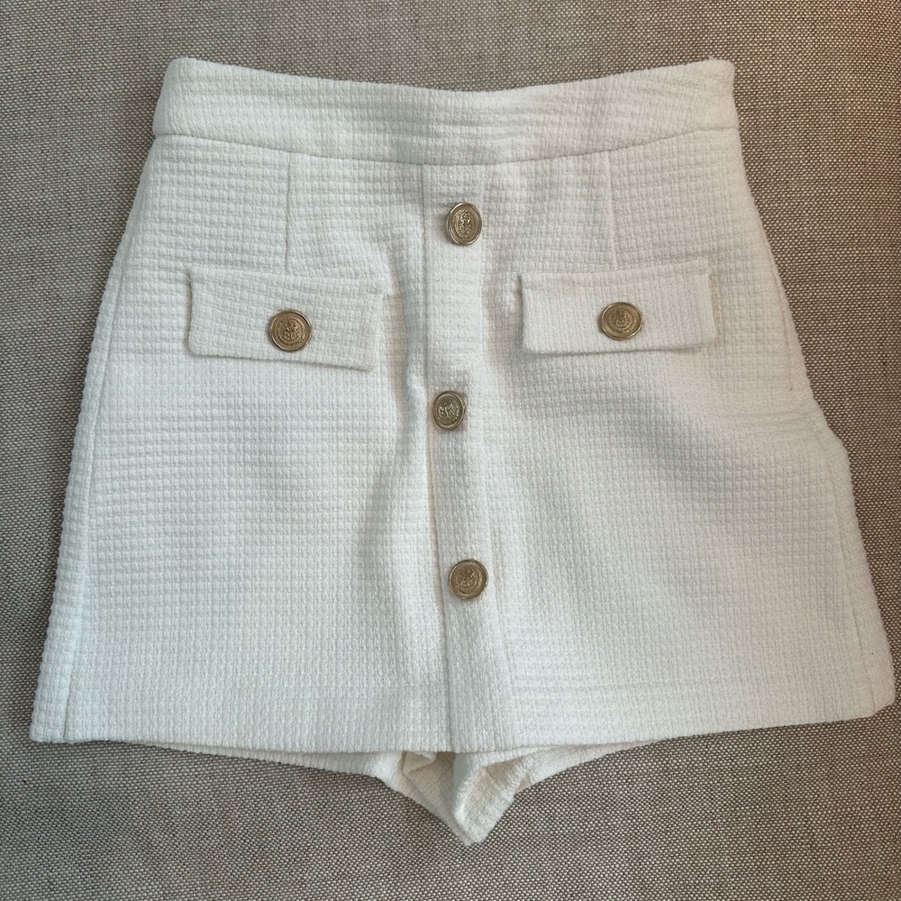 Zara White Skirt Skort Gold Buttons